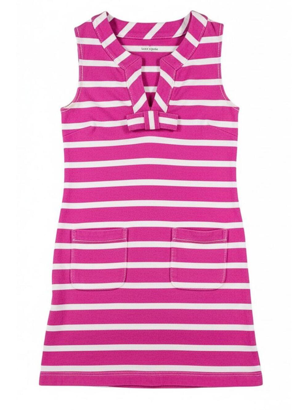 Kate Spade New York Tropez Striped Shift Dress XS Pink White Bow Pockets Summer